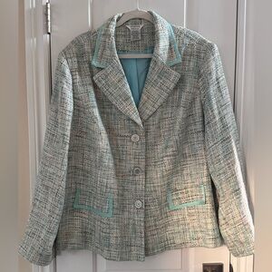George Women’s Size 26W/28W Turquoise Tweed Blazer Preppy Office Jackie O Spring